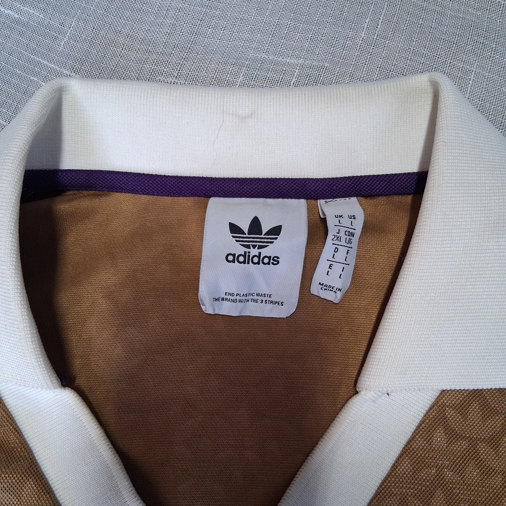 Adidas Tan V-Neck Shirt with Purple Stripes - Picture 8 of 8
